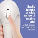 Hamilton Beach 6-Speed Electric Hand Mixer with Whisk, Dough Hooks and Easy Clean Beaters, Powerful 275 Watt Motor, Snap-On Storage Case, White