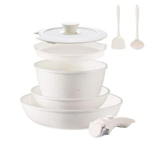 BECIGAR 8pcs Ceramic Pots and Pans Set, Non Stick Cookware Set, Detachable Handle Cookware, Induction Kitchen Cooking Set with Removable Handle,Oven Safe, Induction Fast, Stackable Cookware Set