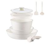 BECIGAR 8pcs Ceramic Pots and Pans Set, Non Stick Cookware Set, Detachable Handle Cookware, Induction Kitchen Cooking Set with Removable Handle,Oven Safe, Induction Fast, Stackable Cookware Set