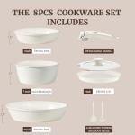 BECIGAR 8pcs Ceramic Pots and Pans Set, Non Stick Cookware Set, Detachable Handle Cookware, Induction Kitchen Cooking Set with Removable Handle,Oven Safe, Induction Fast, Stackable Cookware Set