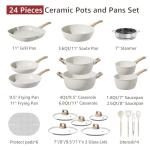 Bazova 24 Pcs Pots and Pans Set Non Stick Ceramic Cookware Set,Healthy Non Toxic Kitchen Cookware Sets with Large Capacity,Induction Compatible,PFAS/PTFE/PFOA/PFOS Free,Cream White
