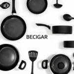 BECIGAR 8pcs Black Ceramic Pots and Pans Set, Cooking Pan Set,Cooking Pot Set Ceramic Pan Set, Nonstick Cookware Set, Induction Safe Kitchen Cooking Set with Frying Pans, Saucepans, shovel and Ladle