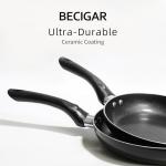 BECIGAR 8pcs Black Ceramic Pots and Pans Set, Cooking Pan Set,Cooking Pot Set Ceramic Pan Set, Nonstick Cookware Set, Induction Safe Kitchen Cooking Set with Frying Pans, Saucepans, shovel and Ladle