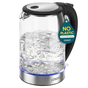 Cosori Electric Kettle, No Plastic Filter & Spout, 1.7L Tea Kettle & Hot Water Boiler For Coffee & Tea, Water Heater & Teapot, Automatic Shut Off, Borosilicate glass, Black, 1500W