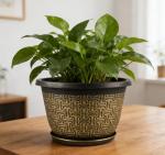 8 Inch Plant Pots, 4 Pack Flower Pot Outdoor with Drainage Holes & Trays, Retro Antique Imitation Decorative Garden Plastic Planters Pots for Plants Indoor Sets for Houseplants