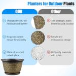8 Inch Plant Pots, 4 Pack Flower Pot Outdoor with Drainage Holes & Trays, Retro Antique Imitation Decorative Garden Plastic Planters Pots for Plants Indoor Sets for Houseplants