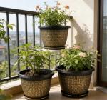 8 Inch Plant Pots, 4 Pack Flower Pot Outdoor with Drainage Holes & Trays, Retro Antique Imitation Decorative Garden Plastic Planters Pots for Plants Indoor Sets for Houseplants