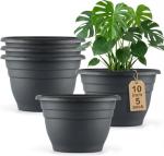 RooTrimmer Plant Pots Set of 5, 10" Outside Diameter Flower Pots, 8.5" Inner Diameter Planters with Drainage Hole, Durable Garden Pots Perfect for Indoor & Outdoor Plant Planting, Decor, Gray