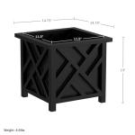 Pure Garden Lattice Design Planter Box – 14.75-Inch-Square Decorative Outdoor Flower or Plant Pot – Front Porch, Patio, and Garden Decor (Black)