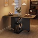 Space Saving Folding Dining Table with 2 Tier Storage-Extendable Drop Leaf Farmhouse Kitchen Dining Room Tables Set for 4, Collapsible Expandable Rectangle (Carlo Grey, 47.2"D x 23.6"W x 29.5"H)