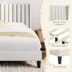 Beige Upholstered Queen Bed Frame with Headboard