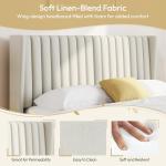 Beige Upholstered Queen Bed Frame with Headboard