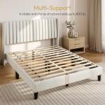 Beige Upholstered Queen Bed Frame with Headboard