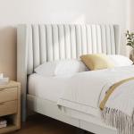 Beige Upholstered Queen Bed Frame with Headboard