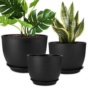 YNNICO Plant Pots 12/10/9 inch Set of 3, Flower Pots with Multi Mesh Drainage Holes, Large Planters for Indoor Outdoor Garden Plants and Flowers. (Black)