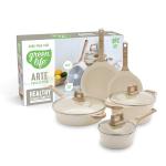 GreenLife 8 Piece Ceramic Nonstick Cookware Set, Induction Suitable Non Toxic PFAS-Free Pots & Pans, Dishwasher Safe, Cooking Set, Stock Pot, Saucepans & Frying Pans, Kitchen Cooking, Granite Cream