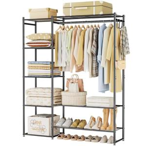 Wardrobe Closet, Portable Clothing Rack for Hanging Clothes, Free Standing Closet Organizers and Storage System with 4 Tiers Shelves for Cloakroom Bedroom, Black