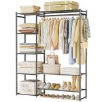Wardrobe Closet, Portable Clothing Rack for Hanging Clothes, Free Standing Closet Organizers and Storage System with 4 Tiers Shelves for Cloakroom Bedroom, Black