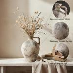 LUKA Ceramic Rustic Farmhouse Vase,8.25 inch Terracotta Vase with Handle,Neutral Clay Pot Vases Decorative Vase for Living Room,Table,Shelf Decor(Brown,M)