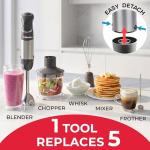 Mueller Multistick 5-in-1 Immersion Blender Handheld, 12 Speed Hand Mixer - Turbo Boost, Heaviest Duty Copper Motor, Titanium Blades Hand Blender, Milk Frother Wand, Whisk, Beaker, Chopper, Grey