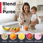 Mueller Multistick 5-in-1 Immersion Blender Handheld, 12 Speed Hand Mixer - Turbo Boost, Heaviest Duty Copper Motor, Titanium Blades Hand Blender, Milk Frother Wand, Whisk, Beaker, Chopper, Grey