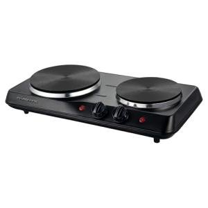 OVENTE Electric Countertop Double Burner, 1700W Cooktop with 7.25" and 6.10" Cast Iron Hot Plates, Temperature Control, Portable Cooking Stove and Easy to Clean Stainless Steel Base, Black BGS102B