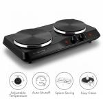 OVENTE Electric Countertop Double Burner, 1700W Cooktop with 7.25" and 6.10" Cast Iron Hot Plates, Temperature Control, Portable Cooking Stove and Easy to Clean Stainless Steel Base, Black BGS102B
