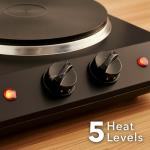 OVENTE Electric Countertop Double Burner, 1700W Cooktop with 7.25" and 6.10" Cast Iron Hot Plates, Temperature Control, Portable Cooking Stove and Easy to Clean Stainless Steel Base, Black BGS102B