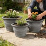 KPUVX Large-Planter-Indoor-Outdoor Plant Pots, 12 inch 3 Pack Plastic Flower Pots with Saucer and Drainage Holes, Retro Antique Imitation Decorative Garden Containers Sets for Houseplant