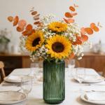 TIMEFOTO Flower Vase 7.5 inch Green Thickened Glass Vase for Bookshelf,Dinner Table,Indoor Office Desktop,Meeting Room,Bathroom,Countertop,Home Christmas Day Decoration