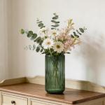 TIMEFOTO Flower Vase 7.5 inch Green Thickened Glass Vase for Bookshelf,Dinner Table,Indoor Office Desktop,Meeting Room,Bathroom,Countertop,Home Christmas Day Decoration