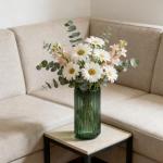 TIMEFOTO Flower Vase 7.5 inch Green Thickened Glass Vase for Bookshelf,Dinner Table,Indoor Office Desktop,Meeting Room,Bathroom,Countertop,Home Christmas Day Decoration