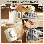 Stariver Portable Travel Kettle, 600ML Small Electric Kettle with Foldable Handle, Food Grade Stainless Steel Collapsible Water Boiler with Dual Modes, Compact for RV, Business Trip, Camping, Beige