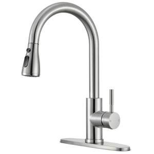 SOEBIZ Kitchen Faucets with Pull Down Sprayer, High Arc Single Handle Stainless Steel Commercial Kitchen Faucet 1 or 3 Hole Sink Faucet for Farmhouse Camper Laundry Rv Bar, Brushed Nickel