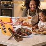 PUERSI Cookbook Stand for Kitchen, Recipe Book Holder for Kitchen Counter, Wooden Cookbook Holder, Rustic Cook Book Holder Stand - Rustic Brown