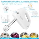 WEPSEN Hand Mixer Electric Mixing Bowls Set, 5 Speeds Handheld Mixer with 4 Nesting Stainless Steel Mixing Bowl, Measuring Cups Spoons 200W Kitchen Blender Whisk Beater Baking Supplies For Beginner