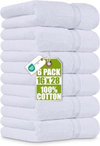 Utopia Towels 6 Pack Premium Hand Towels Set, 16 by 28 inches, 100% Ring Spun Cotton, Ultra Soft and Highly Absorbent 600GSM Towels for Bathroom, Gym, Shower, Hotel, and Spa, White