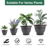 Usocik 10 Inch 4 Pack Large Plant Pots, Plastic Flower Pot for Indoor & Outdoor with Drainage Holes & Saucer, Plaid Pattern Planters Garden Pots for Herbs