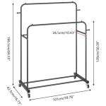 Laiensia Double Rods Garment Rack with Wheels, Clothing Rack for Hanging Clothes,4 Hooks, Multi-functional Bedroom Clothes Rack, Black