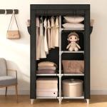 ROJASOP Portable Closet Wardrobe Closet for Hanging Clothes with 6 Storage Shelves, 1 Hanging Rod and 4 Pockets, Free Standing Closet Clothes Organizer for Bedroom, Sturdy and Easy Assemble