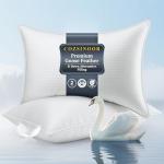 COZSINOOR Goose Feather Pillows Queen Size - Pack of 2, Hotel Down Bed Pillow for Sleeping, Soft 600 TC Cotton Cover, Fluffy Support Surround Fill Down Alternative for Back, Stomach, Side Sleepers