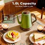 DmofwHi Gooseneck Electric Kettle(1.0L), 100% Stainless Steel BPA Free Classic Pour Over Coffee Kettle | Tea Kettle - Green