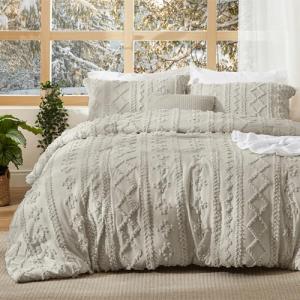 Bedsure Tufted Boho Comforter Set Twin Size - Linen Boho Bed Set, GentleSoft™ 2 Pieces Farmhouse Shabby Chic Embroidery Bedding, Gifts for Woman, Soft Jacquard Twin Comforter for All Seasons