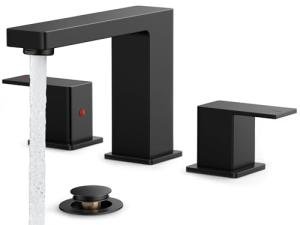 FORIOUS Black Bathroom Faucets 3 Hole, Matte Black Bathroom Sink Faucet 8 Inch Widespread, 2 Handle for Restroom Sink with Pop Up Drain, CUPC Supply Hose and Spare Water Saving Aerator, Vanity 3 Holes