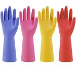 Colorful Reusable Rubber Dishwashing Gloves - 4 Pairs