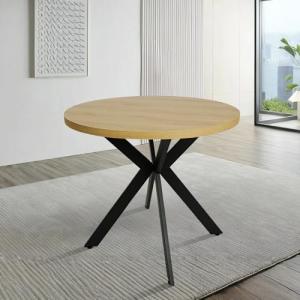 CangLong 31.5 Inch Round Dining Table Set, Mid Century Modern Round Dining Table for 2-4 Person with Steel Legs, Leisure Coffee Table for Kitchen Dining Room, Save Space, Teak