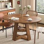 43.3in-59in Extendable Round Dining Table for 4-8,Modern Kitchen Oval Dining Table with Removable Leaves Space Saving,Wood Base with Storage Shelf for Kitchen Living Room (Walnut)