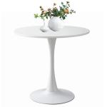 24" Tulip Table for 2-3 Persons Modern Round Dining Table, Mid-Century Dining Room Wooden MDF Circle Top Small for Kitchen Living Room Leisure Area(White, 23.6")
