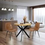 CangLong 31.5 Inch Round Dining Table Set, Mid Century Modern Round Dining Table for 2-4 Person with Steel Legs, Leisure Coffee Table for Kitchen Dining Room, Save Space, Teak