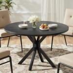 47" Solid Wood Round Dining Table, Mid Century Modern Round Dining Table for 4-6 Person, Steel Legs, Leisure Coffee Table for Kitchen Dining Room